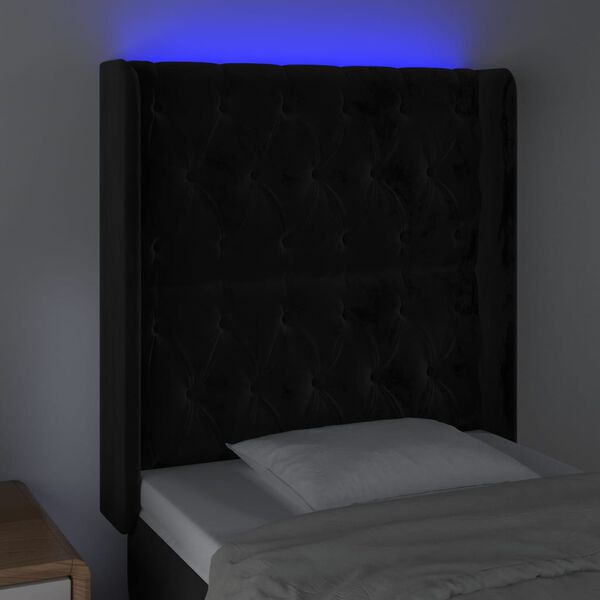 vidaXL Čelo postele s LED čern&eacute; 83 x 16 x 118/128 cm samet