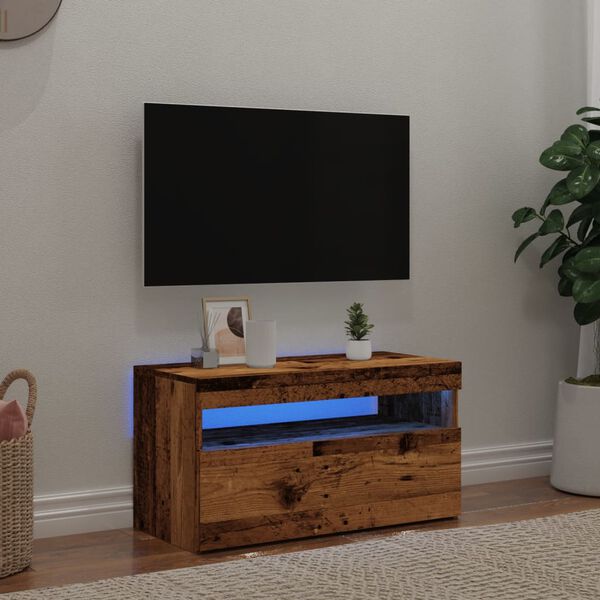 vidaXL TV stolek s LED old wood 75 x 35 x 40 cm kompozitní dřevo