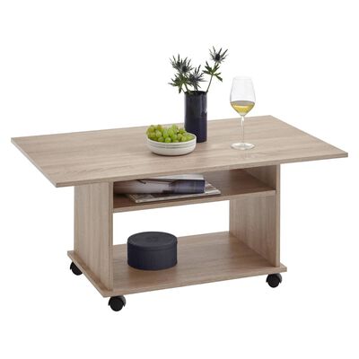 FMD Konferenční stolek s kolečky dubové dřevo