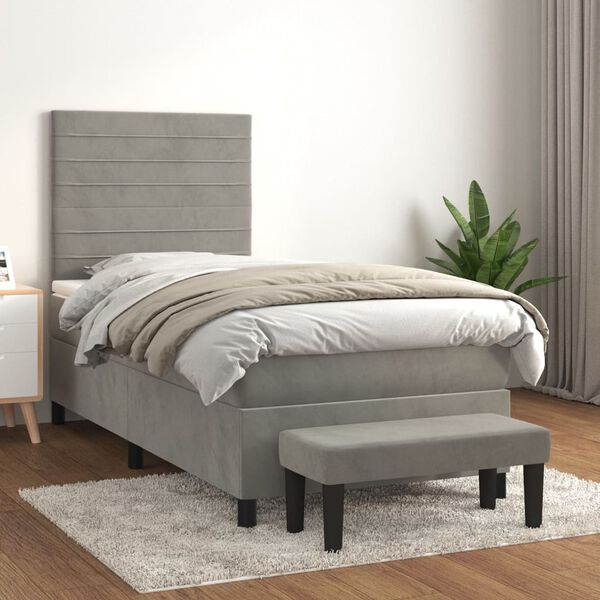 vidaXL Box spring postel s matrac&iacute; světle &scaron;ed&aacute; 90x200 cm samet