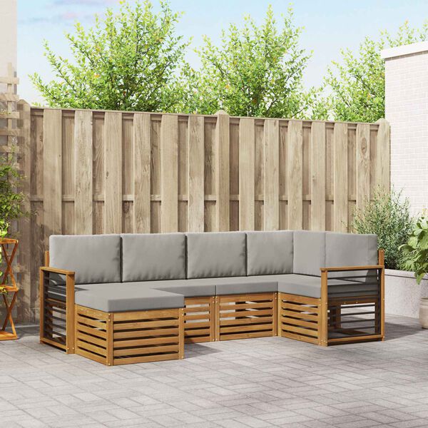 vidaXL Rohov&aacute; sofa sada s pol&scaron;t&aacute;řem 6 pcs Př&iacute;rodn&iacute; a světle &scaron;ed&aacute;