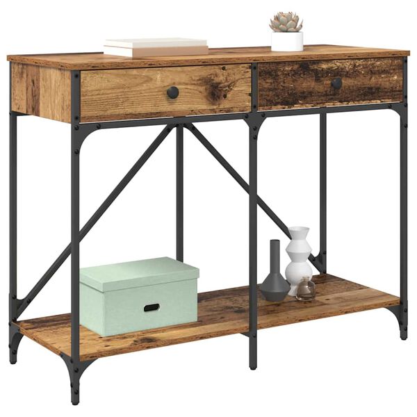 vidaXL Konzolov&yacute; stolek se z&aacute;suvkou Star&eacute; dřevo 100 x 39 x 78,5 cm