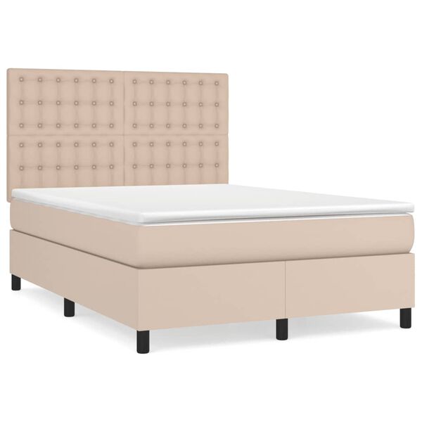 vidaXL Box spring postel s matrac&iacute; cappuccino 140x200 cm uměl&aacute; kůže