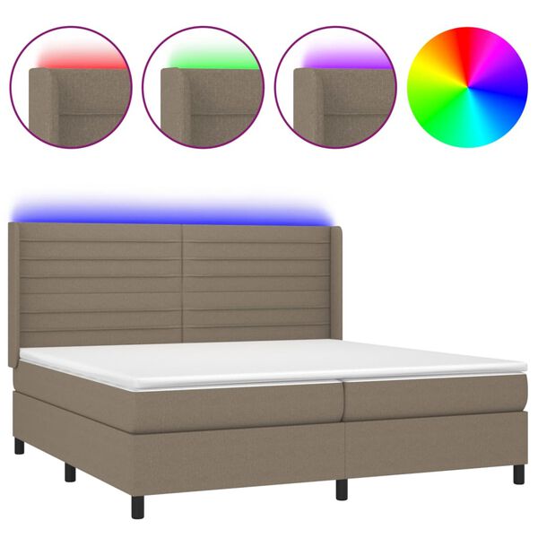 vidaXL Box spring postel s matrac&iacute; a LED taupe 200x200 cm textil