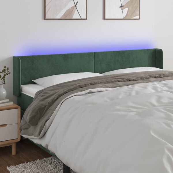 vidaXL Čelo postele s LED tmavě zelen&eacute; 183 x 16 x 78/88 cm samet