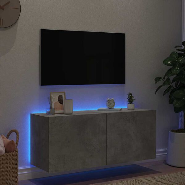 vidaXL N&aacute;stěnn&aacute; TV skř&iacute;ňka s LED osvětlen&iacute;m betonově &scaron;ed&aacute; 100x35x41 cm