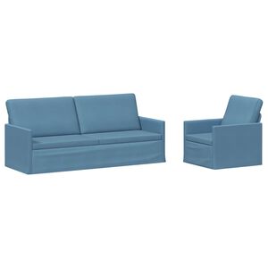 vidaXL Set pohovek 2 pcs Modr&aacute; Žebrovan&aacute; l&aacute;tka