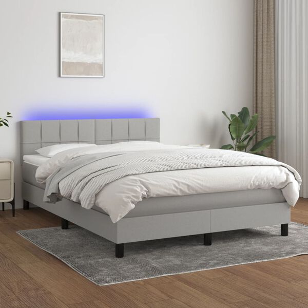 vidaXL Box spring postel s matrac&iacute; a LED světle &scaron;ed&aacute; 140x190 cm textil