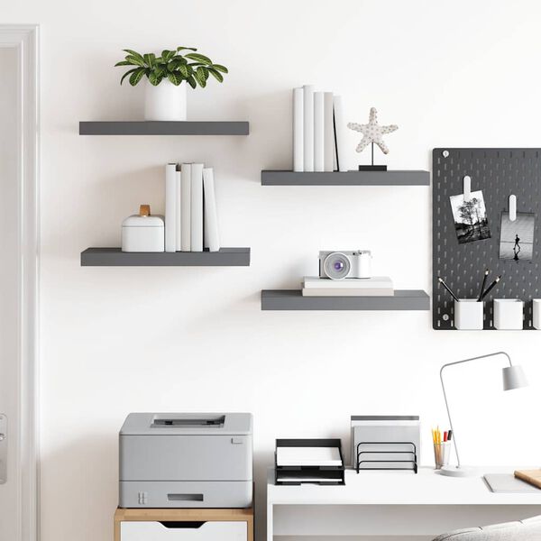 vidaXL Plovouc&iacute; n&aacute;stěnn&eacute; police 4 ks &scaron;ed&eacute; vysok&yacute; lesk 50x23x3,8 cm MDF