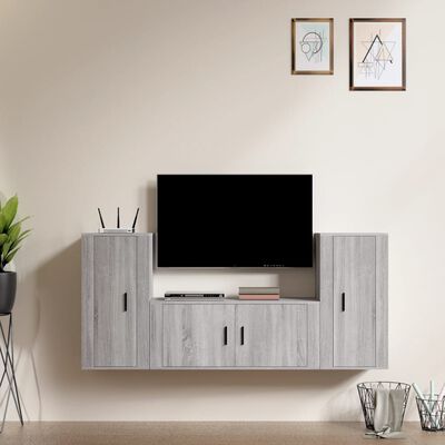 vidaXL 3dílný set TV skříněk šedý sonoma kompozitní dřevo