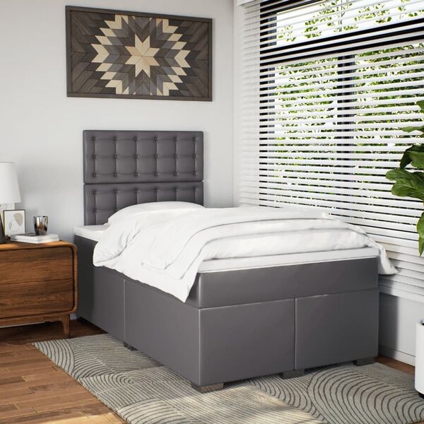 vidaXL Box spring postel s matrac&iacute; &scaron;ed&aacute; 120x190 cm uměl&aacute; kůže