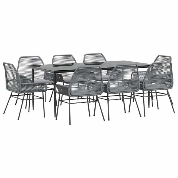 vidaXL 9d&iacute;ln&yacute; zahradn&iacute; j&iacute;deln&iacute; set s podu&scaron;kami &scaron;ed&yacute; polyratan sklo