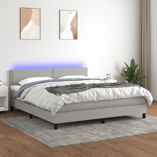 vidaXL Box spring postel s matrac&iacute; a LED světle &scaron;ed&aacute; 180x200 cm textil