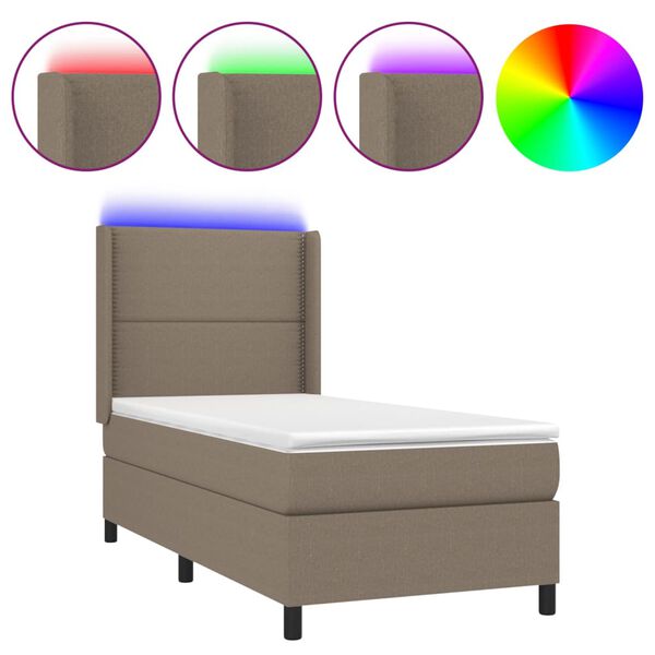 vidaXL Box spring postel s matrac&iacute; a LED taupe 100x200 cm textil