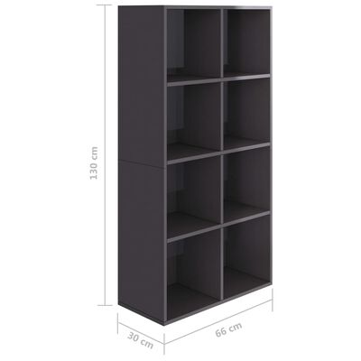 vidaXL Knihovna/příborník šedá vysoký lesk 66x30x130 cm dřevotříska