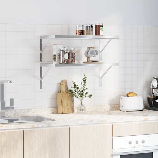 vidaXL Nástěnné police 2 ks 75 x 40 x 3 cm stříbrná nerezová ocel