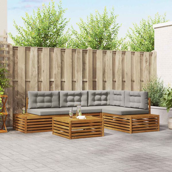 vidaXL Venkovn&iacute; pohovkov&aacute; souprava 5 Kus Př&iacute;rodn&iacute; a světle &scaron;ed&aacute;