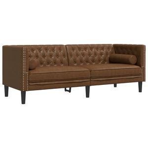vidaXL Pohovka Chesterfield s podhlavn&iacute;ky 3m&iacute;stn&aacute; hněd&aacute; uměl&yacute; semi&scaron;