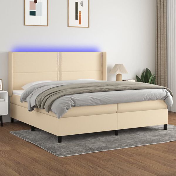 vidaXL Box spring postel s matrac&iacute; a LED kr&eacute;mov&aacute; 200x200 cm textil