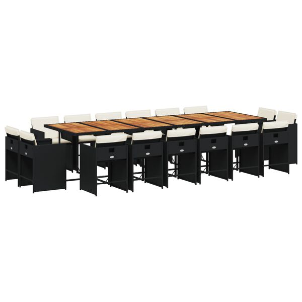 vidaXL 17d&iacute;ln&yacute; zahradn&iacute; j&iacute;deln&iacute; set s podu&scaron;kami čern&yacute; polyratan