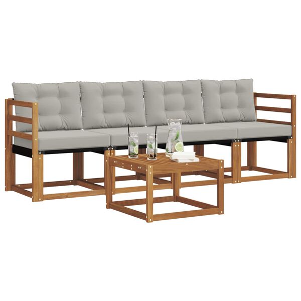 vidaXL Venkovn&iacute; pohovkov&aacute; souprava 5 pcs Př&iacute;rodn&iacute; a světle &scaron;ed&aacute;