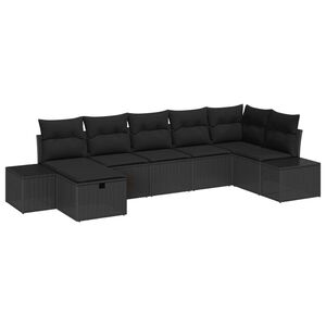 vidaXL Sada zahradn&iacute;ch pohovek s pol&scaron;t&aacute;řem 7 pcs Čern&aacute; polyratan