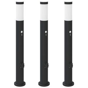vidaXL Sloupkov&aacute; světla se senzorem a z&aacute;suvkou 3 ks 80 cm nerezov&aacute; ocel IP44