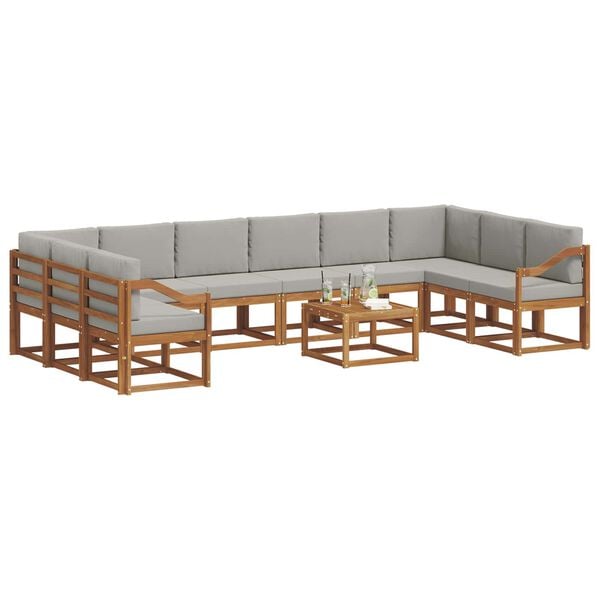 vidaXL Venkovn&iacute; pohovkov&aacute; souprava 11 pcs Př&iacute;rodn&iacute; a světle &scaron;ed&aacute;