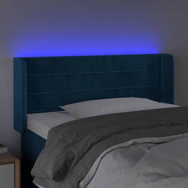 vidaXL Čelo postele s LED tmavě modr&eacute; 83 x 16 x 78/88 cm samet