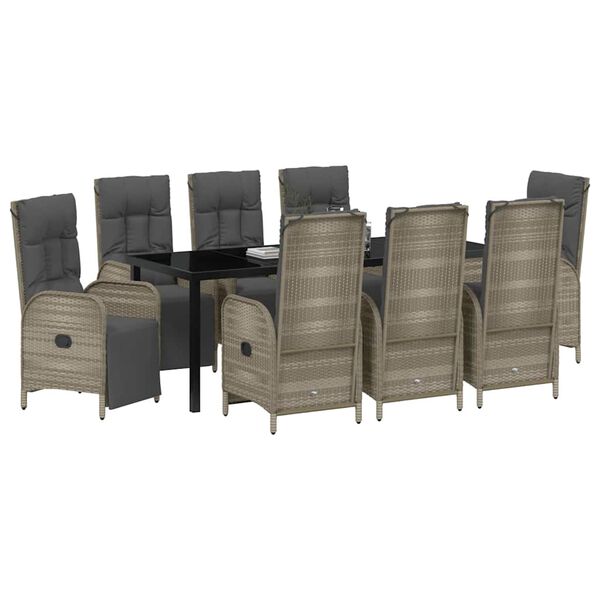 vidaXL Zahradn&iacute; j&iacute;deln&iacute; souprava s pol&scaron;t&aacute;řem 9 pcs &Scaron;ed&aacute; polyratan