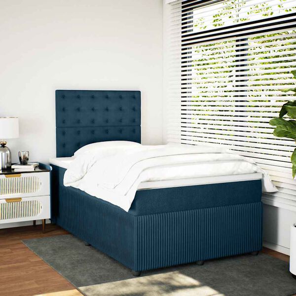 vidaXL Box spring postel s matrac&iacute; tmavě modr&aacute; 120 x 200 cm samet