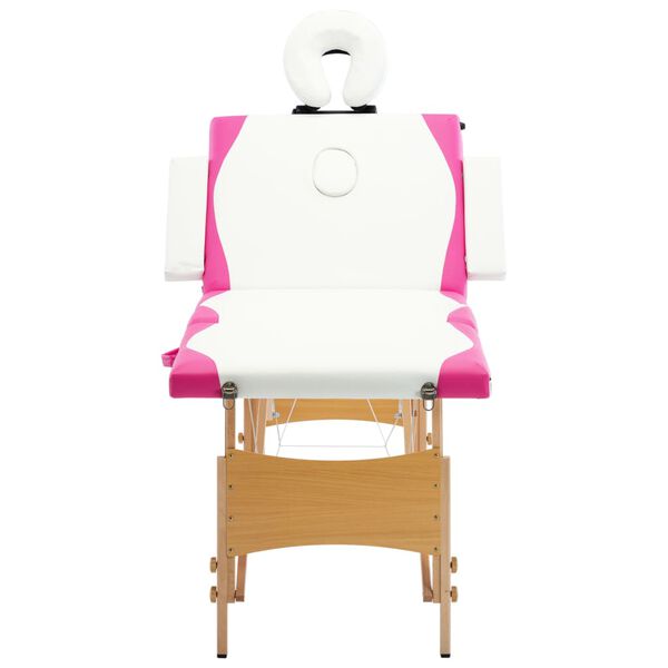 vidaXL Skládací masážní stůl 4 zóny dřevěný bílý a růžový