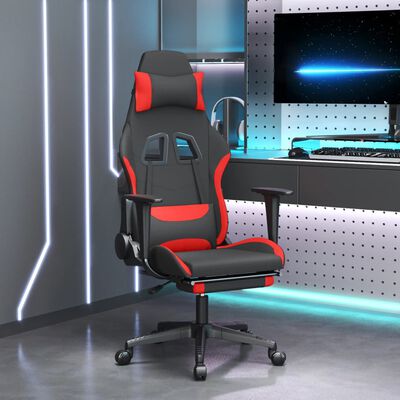 vidaXL Masážní herní židle s podnožkou černá a červená textil