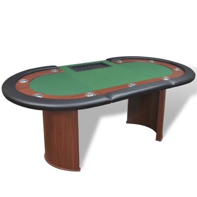 Pokerový stůl pro 10 hráčů, zóna pro dealera + držák na žetony, zelený