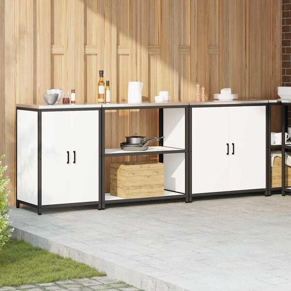 vidaXL Kuchyňsk&aacute; skladovac&iacute; sada s polic&iacute; Jin&yacute; 3 pcs B&iacute;l&aacute; Ocel