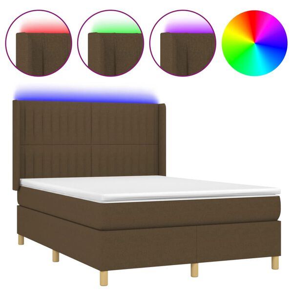 vidaXL Box spring postel s matrac&iacute; a LED tmavě hněd&aacute; 140x200 cm textil