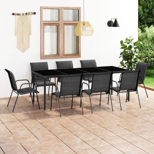 vidaXL 9d&iacute;ln&yacute; zahradn&iacute; j&iacute;deln&iacute; set ocelov&yacute; čern&yacute;