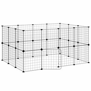 vidaXL 28panelov&aacute; ohr&aacute;dka pro zv&iacute;řata s dv&iacute;řky čern&aacute; 140 x 105 x 70 cm ocel