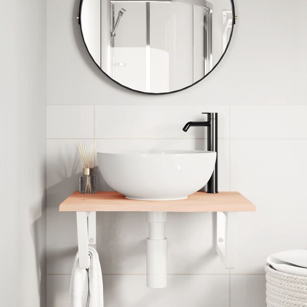 vidaXL Deska pod umyvadlo n&aacute;stěnn&aacute; ocel a masivn&iacute; dubov&eacute; dřevo