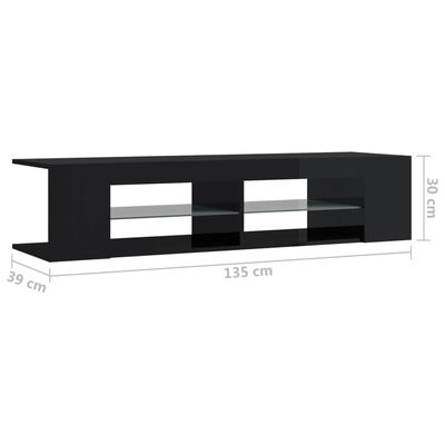 vidaXL TV skříňka s LED osvětlením černá s vysokým leskem 135x39x30 cm