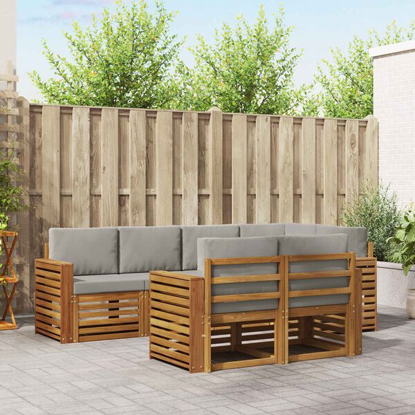 vidaXL Rohov&aacute; sofa sada s pol&scaron;t&aacute;řem 7 pcs Př&iacute;rodn&iacute; a světle &scaron;ed&aacute;