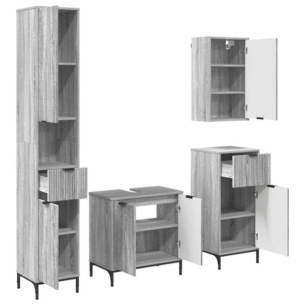 vidaXL Sada koupelnov&eacute;ho n&aacute;bytku &Scaron;ed&aacute; Sonoma Inžen&yacute;rsk&eacute; dřevo, kov