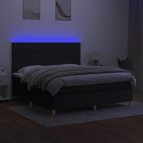 vidaXL Box spring postel s matrac&iacute; a LED čern&aacute; 180x200 cm textil