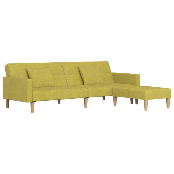 vidaXL 2místná rozkládací pohovka 2 polštáře a podnožka zelená textil