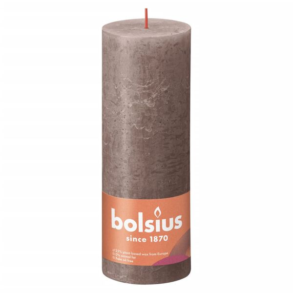 Bolsius Rustik&aacute;ln&iacute; v&aacute;lcov&eacute; sv&iacute;čky Shine 4ks 190x68 mm rustik&aacute;ln&iacute; taupe