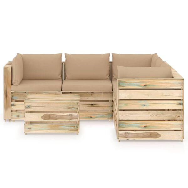 vidaXL 6d&iacute;ln&aacute; zahradn&iacute; souprava s podu&scaron;kami zeleně impregnovan&eacute; dřevo