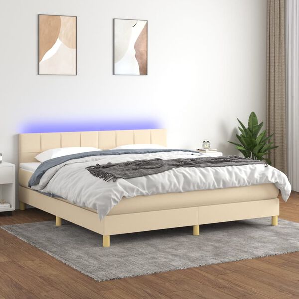 vidaXL Box spring postel s matrac&iacute; a LED kr&eacute;mov&aacute; 180x200 cm textil