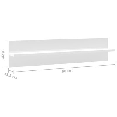 vidaXL Nástěnné police 2 ks bílé vysoký lesk 80x11,5x18 cm dřevotříska