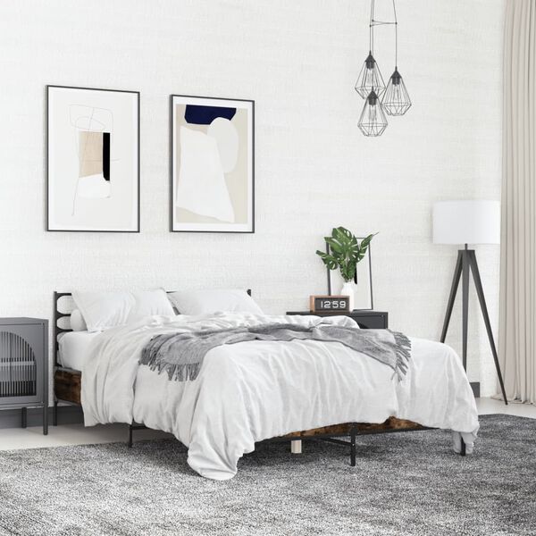 vidaXL R&aacute;m postele kouřov&yacute; dub 135 x 190 cm kompozitn&iacute; dřevo a kov