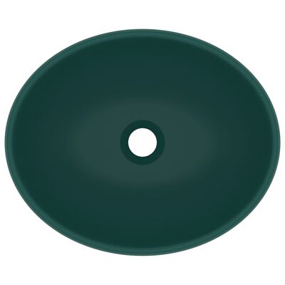 vidaXL Luxusní umyvadlo oválné matně tmavě zelené 40 x 33 cm keramika
